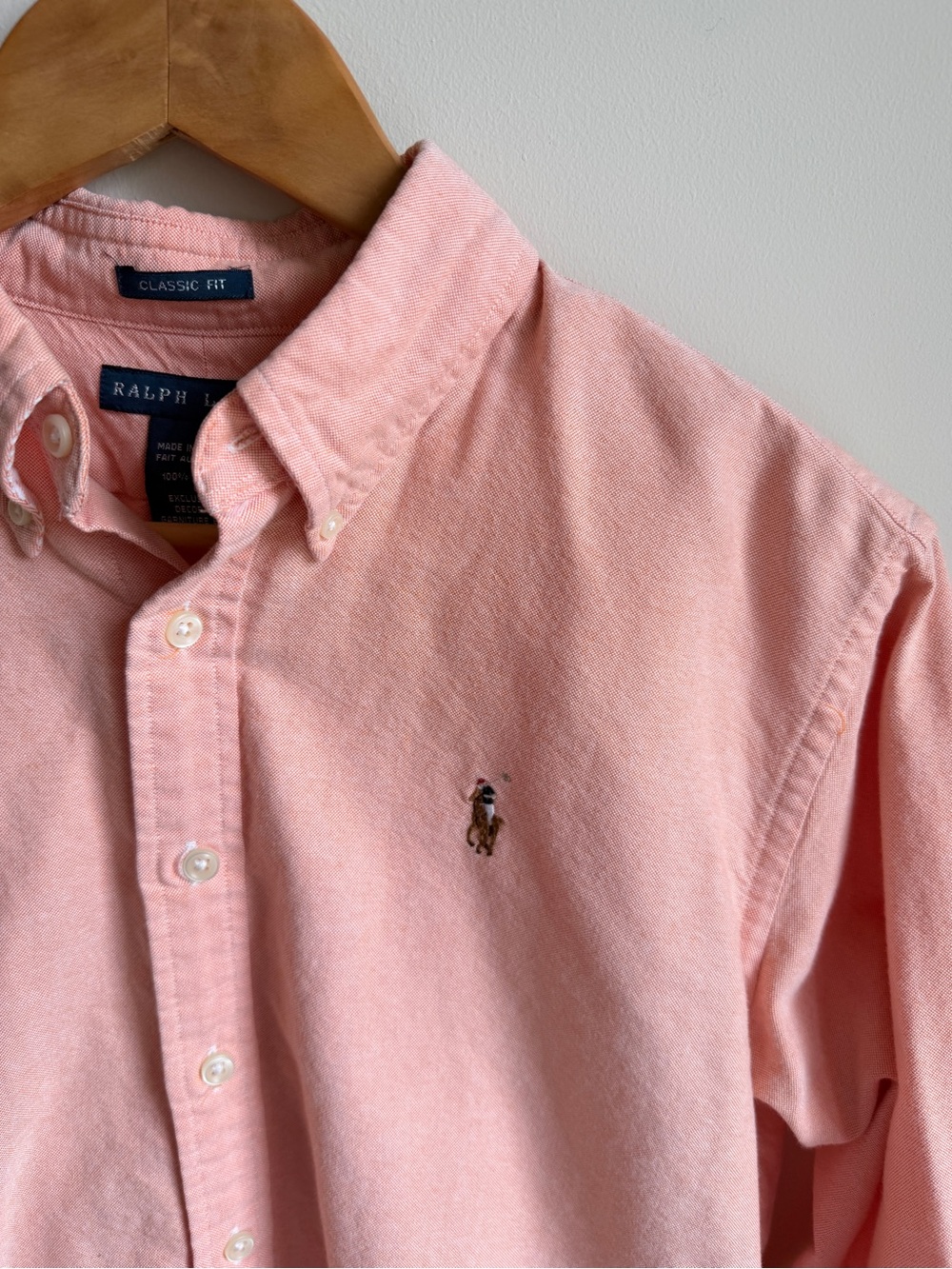 VTG Ralph Lauren Classic Fit Oxford Cotton Button Down Orange Flesh Pony 14 M-L